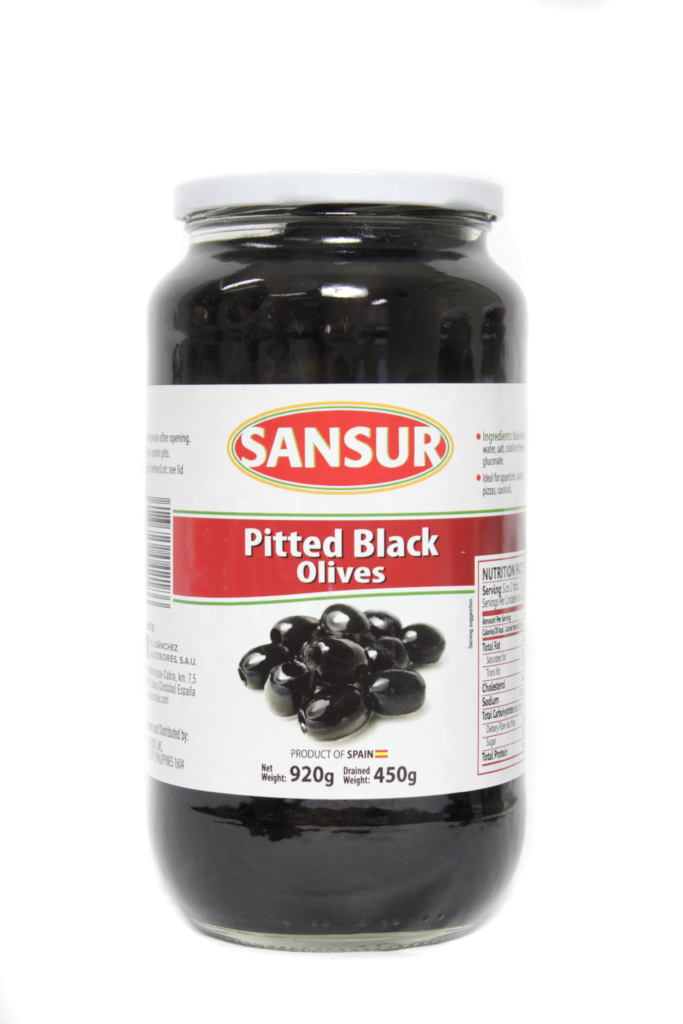 920g BOTTLE - PITTED BLACK OLIVES